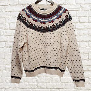 Fair Isle Cream Crew Neck Pullover Sweater | L